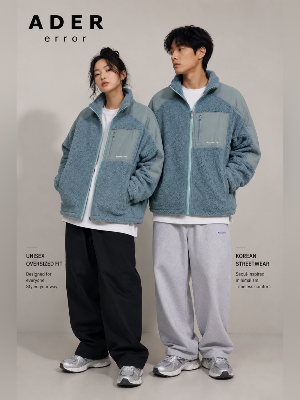 Ader Error Sherpa Fleece Jacket Oversized Blue Unisex Large Korean Streetwear